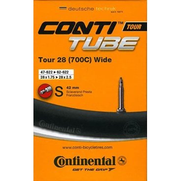 Камера велосипедная Continental Tour 28" Wide, 47-622 / 62-622, S42, спортниппель, 0182161