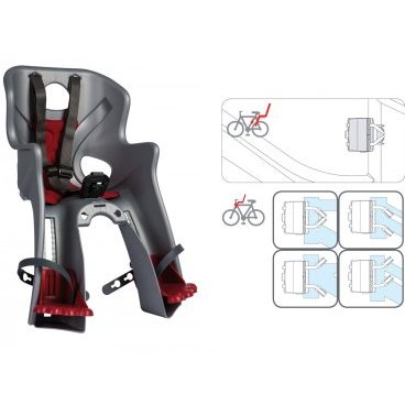Детское велокресло BELLELLI RABBIT B-FIX, на раму/вынос, серебристое, до 15 кг, 0-280257
