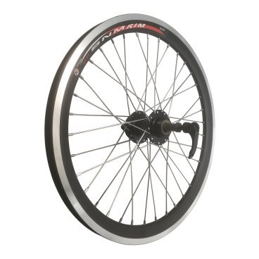 Фото Колесо велосипедное 20" заднее, обод двойной алюминий, чёрный, под диск 6 отверстий, с эксцентриком, черный