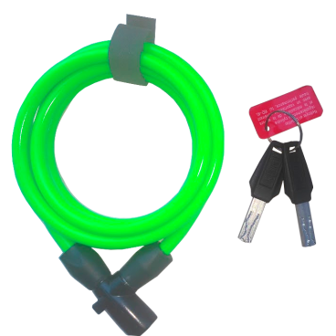 Велосипедный замок Onguard Lightweight Key Coil Cable Lock, стальной тросовый, на ключ, 1500 х 8мм, зеленый, 8192
