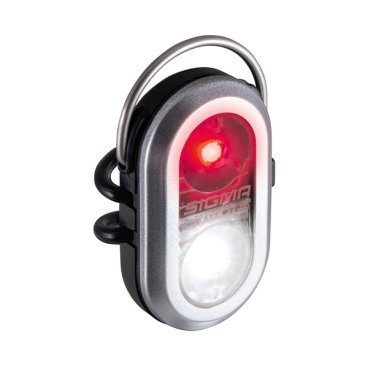 Фонарик безопасности SIGMA SPORT MICRO DUO серебристый: красный и белый LED, заметность с 50м, 2019, 17252