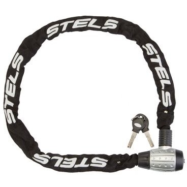 Велосипедный замок Stels, цепь, на ключ, тканевая оболочка, 6х1200 мм, серебристо-чёрный, ST (540040)