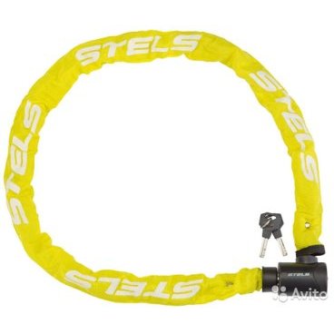 Велосипедный замок Stels, цепь, на ключ, тканевая оболочка, 6х1200, жёлтый, ST (540043)