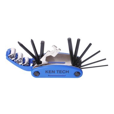 Мультитул KENLI, сталь, 15 функций, шестигранные ключи, спицевой ключ, отвёртка, голубой, KL-9802B