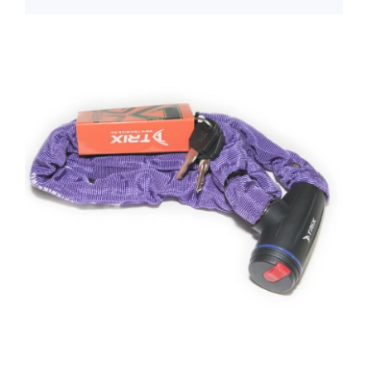 Фото Велосипедный замок TRIX, цепь, на ключ, тканевая-оболочка, 6×1200, пурпурный, GK105.308