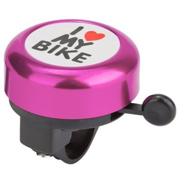 Фото Звонок велосипедный STELS 45AE-10 "I love my bike", алюминий/пластик, чёрно-розовый, 210144