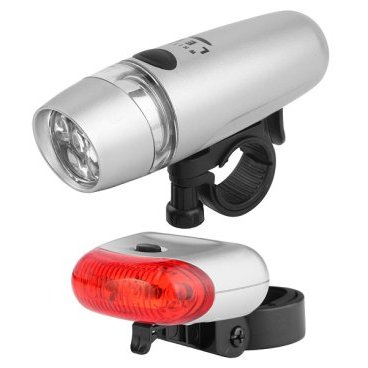 Фото Комплект фонарей STELS JY-813A, передний и задний, 5 и 5 светодиодов, 3 режима, серебристый/красный, 560045