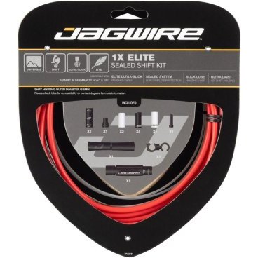 Фото Велосипедный набор рубашек и тросиков переключения JAGWIRE Elite Sealed Shift Kit 1X, красный, SCK022