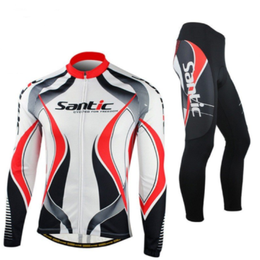Фото Велокостюм Santic, длинный рукав, велорейтузы, размер XXL, бело-красно-черный, MCT024RXXL