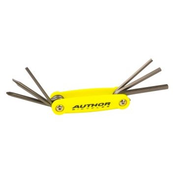 Фото Мультитул велосипедный AUTHOR ToolBox 6, складные шестигранники, +/- отвертки, Сr-Va, желтый, 8-10000038