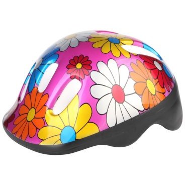 Шлем велосипедный STELS MV6-2, детский, out-mold, бело-красно-желтые цветы