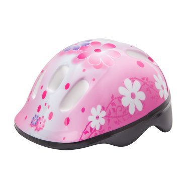 Фото Шлем велосипедный Stels MV6-2, детский, out-mold, бело розовый с цветами