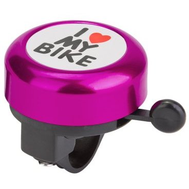 Фото Звонок велосипедный STELS 45AE-04 "I love my bike", алюминий/пластик, чёрно-фиолетовый, 210140