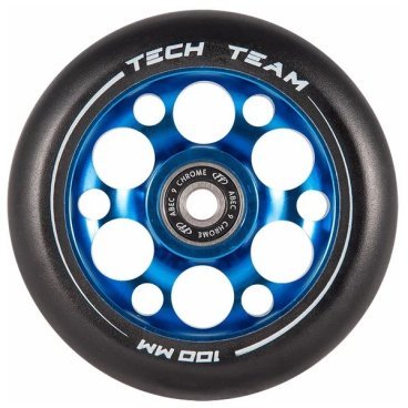 Фото Колесо для трюкового самоката TechTeam, Drilled core 100x24 мм, алюминий, подшипники ABEC 9, синий, 067424